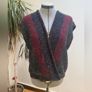 Vintage 80s Gardenia Mixed Knit Confetti Tweed Surplice Vest - Made in USA